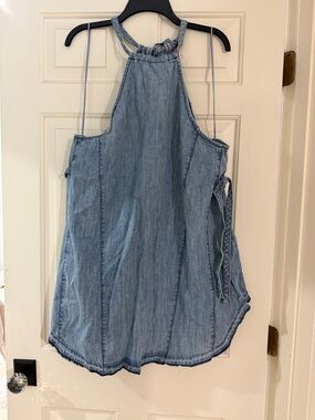 Free People Light Blue Denim Halter Dress with Tie Detail